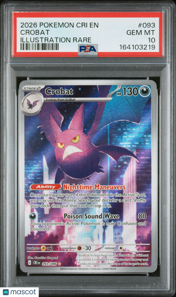 2026 Pokemon Cri EN-Chaos Rising Crobat #093 Illustration Rare PSA 10