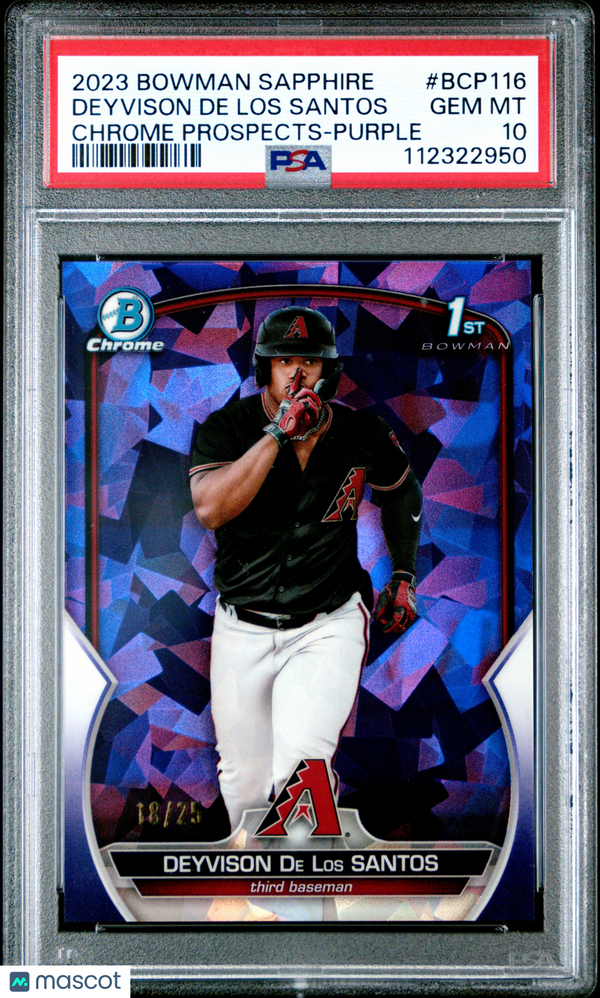 2023 Bowman Sapphire Edition Chrome Prospects Deyvison De Los Santos #BCP116 Purple PSA 10