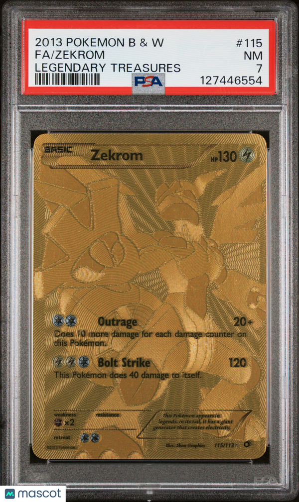 2013 Pokemon Black & White Legendary Treasures Zekrom #115 Fa Legendary Treasures PSA 7