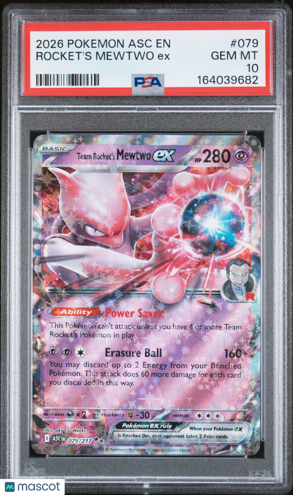 2026 Pokemon Asc EN-Ascended Heroes Rocket's Mewtwo EX #079 PSA 10