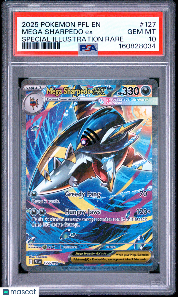 2025 Pokemon PFL EN-Phantasmal Flames Mega Sharpedo EX #127 Special Illustration Rare PSA 10