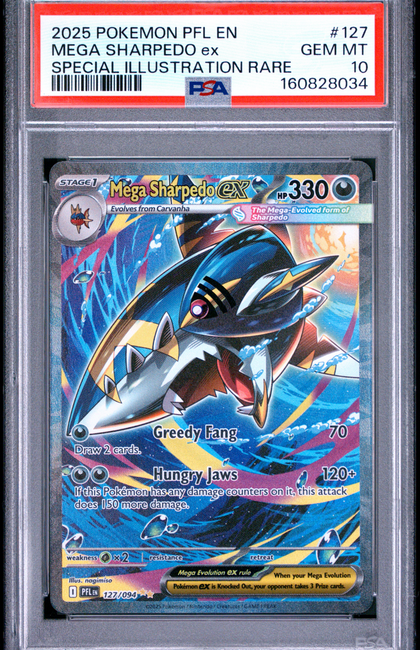 2025 Pokemon PFL EN-Phantasmal Flames Mega Sharpedo EX #127 Special Illustration Rare PSA 10