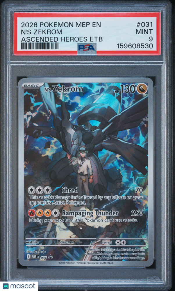 2026 Pokemon Mep EN-Me Black Star Promo N'S Zekrom #031 Ascended Heroes PSA 9