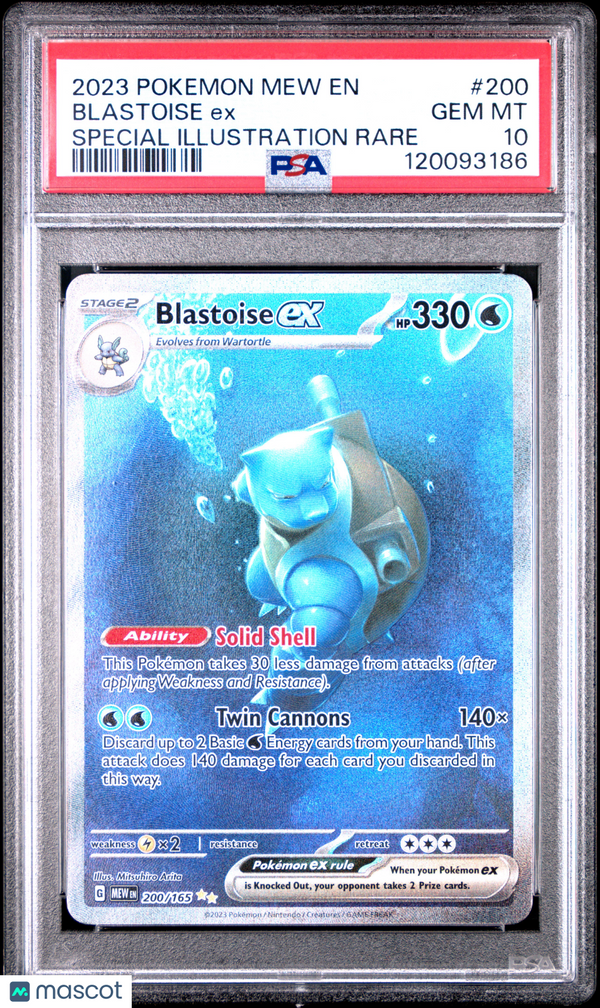 2023 Pokemon Mew EN-151 Blastoise EX #200 Special Illustration Rare PSA 10