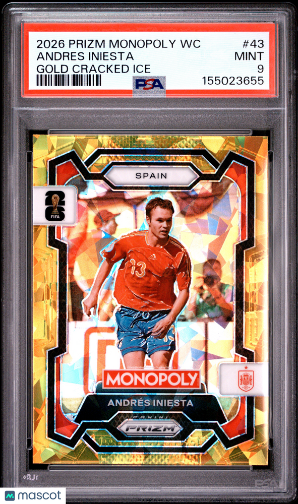 2026 Panini Prizm Monopoly FIFA World Cup Andres Iniesta #43 Gold Cracked Ice PSA 9