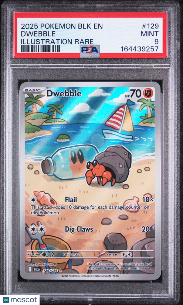 2025 Pokemon BLK EN-Black Bolt Dwebble #129 Illustration Rare PSA 9