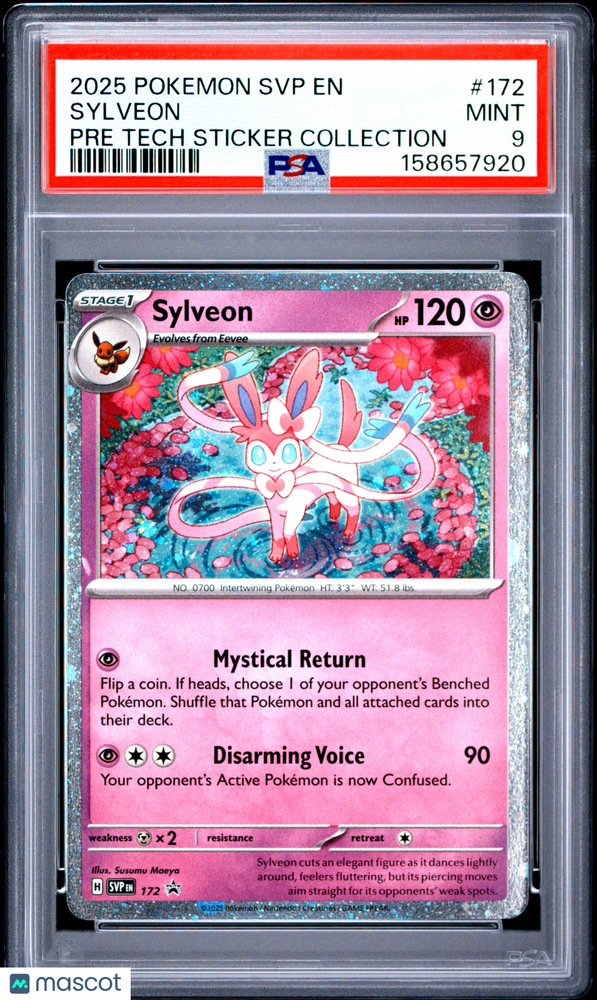 2025 Pokemon SVP EN-SV Black Star Promo Sylveon #172 Pre Tech Sticker Collection PSA 9