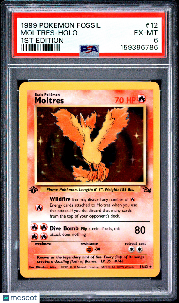 1999 Pokemon Fossil Moltres #12 1st Edition PSA 6