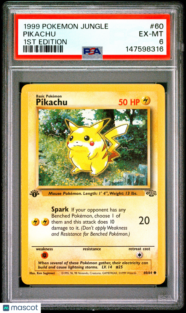 1999 Pokemon Jungle Pikachu #60 1st Edition PSA 6