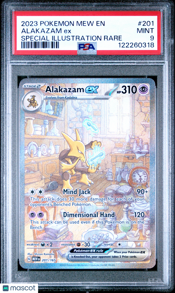 2023 Pokemon Mew EN-151 Alakazam EX #201 Special Illustration Rare PSA 9