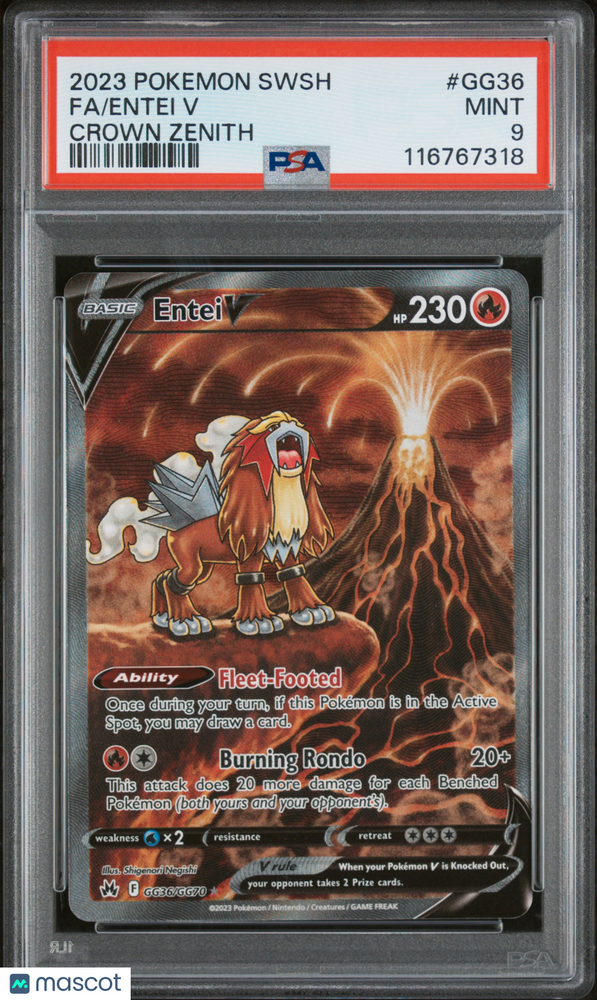 2023 Pokemon Sword And Shield Crown Zenith Entei V #GG36 Crown Zenith Fa PSA 9