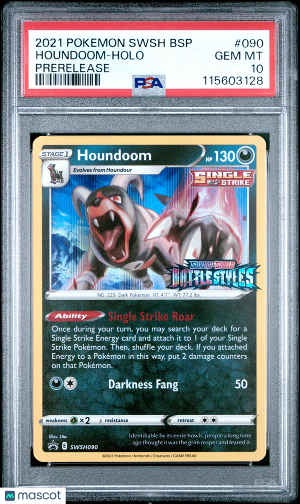 2021 Pokemon Swsh Black Star Promo Houndoom #090 Prerelease PSA 10
