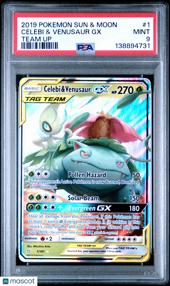 2019 Pokemon Sun & Moon Team Up Celebi & Venusaur GX #1 Team Up PSA 9