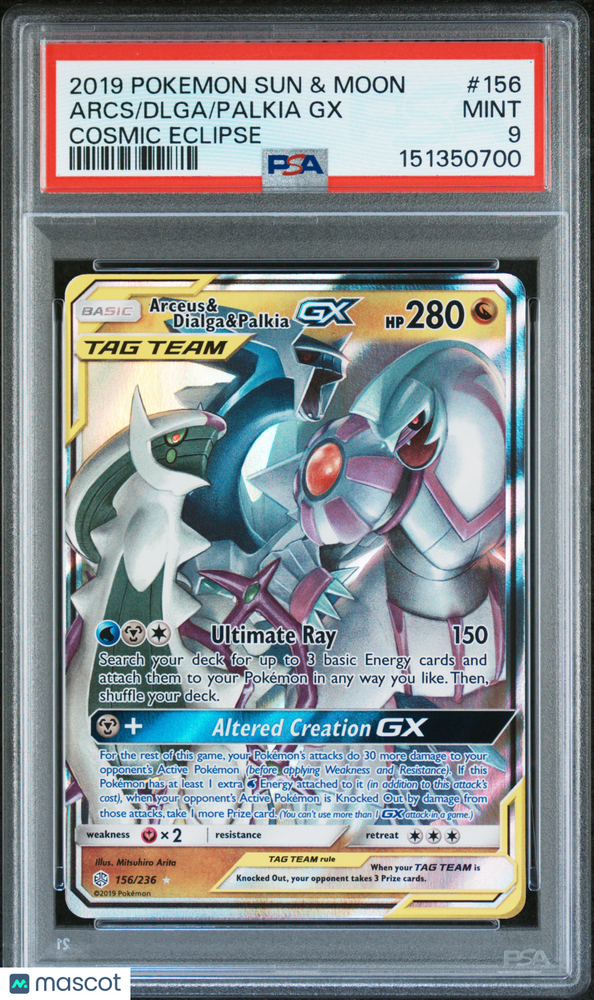 2019 Pokemon Sun & Moon Cosmic Eclipse Arcs Palkia GX Dlga #156 Cosmic Eclipse PSA 9