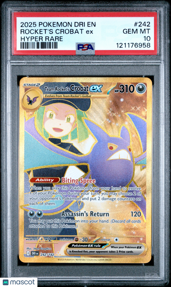 2025 Pokemon Dri EN-Destined Rivals Rocket's Crobat EX #242 Hyper Rare PSA 10