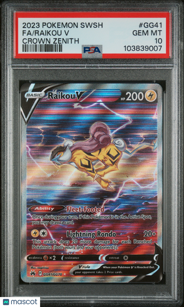 2023 Pokemon Sword And Shield Crown Zenith Raikou V #GG41 Fa Crown Zenith PSA 10