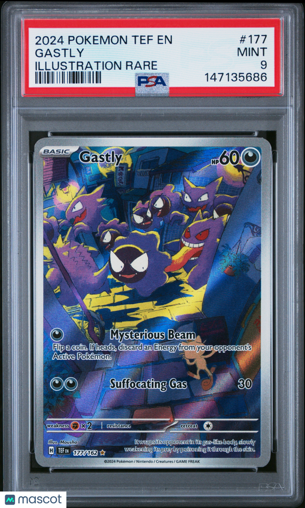 2024 Pokemon Tef EN-Temporal Forces Gastly #177 Illustration Rare PSA 9