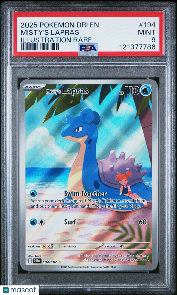 2025 Pokemon Dri EN-Destined Rivals Misty's Lapras #194 Illustration Rare PSA 9