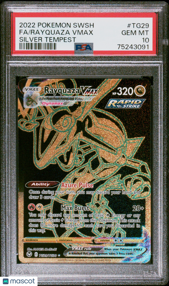 2022 Pokemon Sword & Shield Silver Tempest Rayquaza VMAX #TG29 Silver Tempest Fa PSA 10