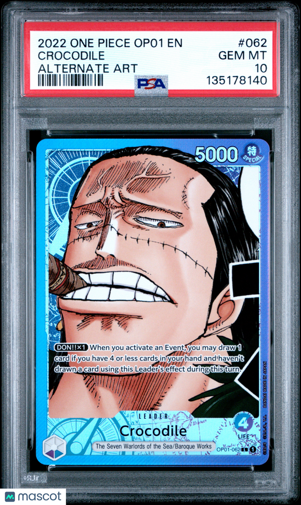 2022 One Piece Op01-Romance Dawn Crocodile #062 Alternate Art PSA 10