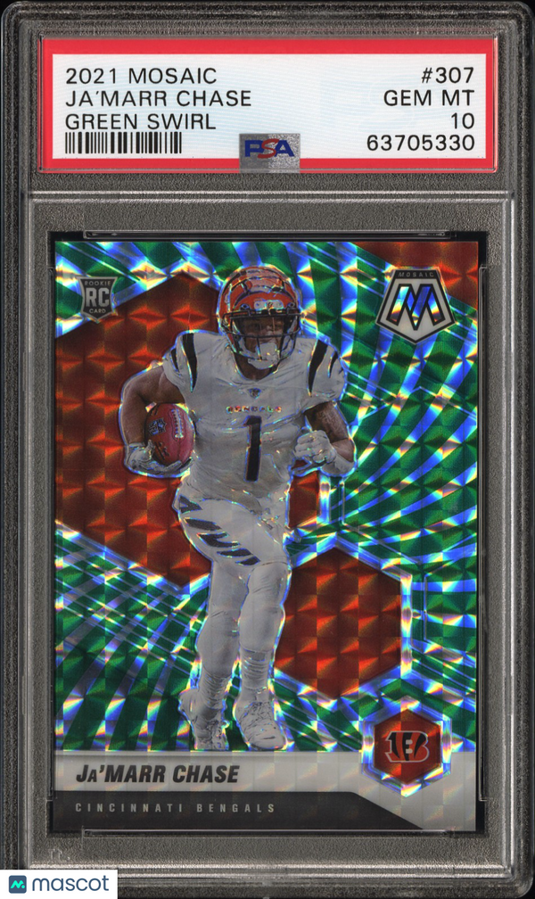 2021 Panini Mosaic Ja’Marr Chase #307 Green Swirl PSA 10