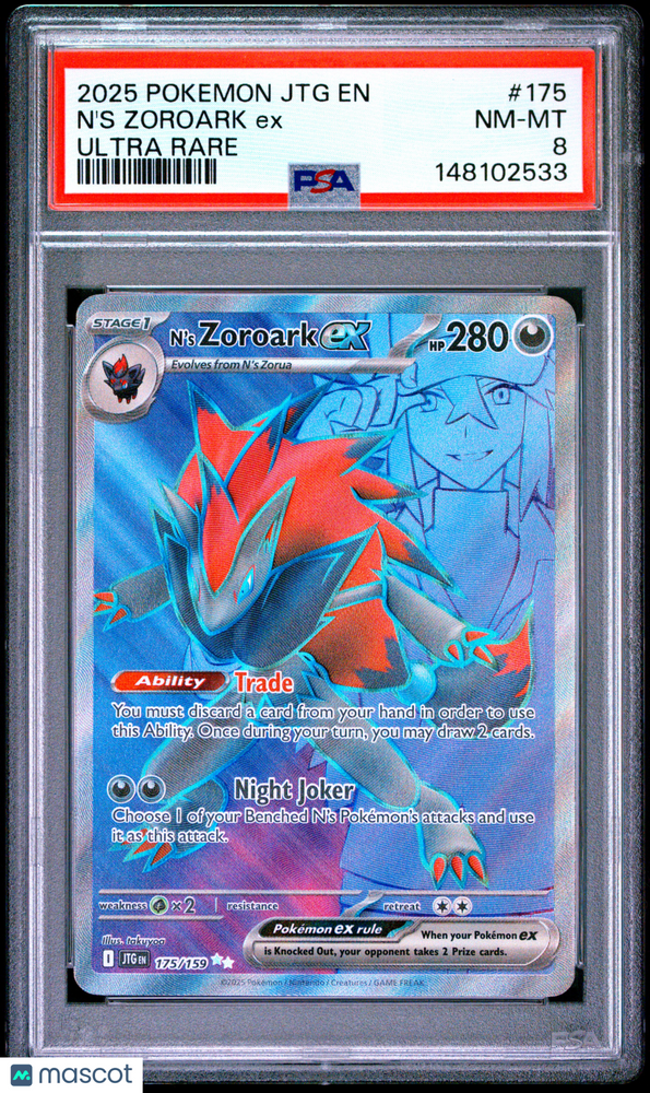 2025 Pokemon JTG EN-Journey Together N'S Zoroark EX #175 Ultra Rare PSA 8