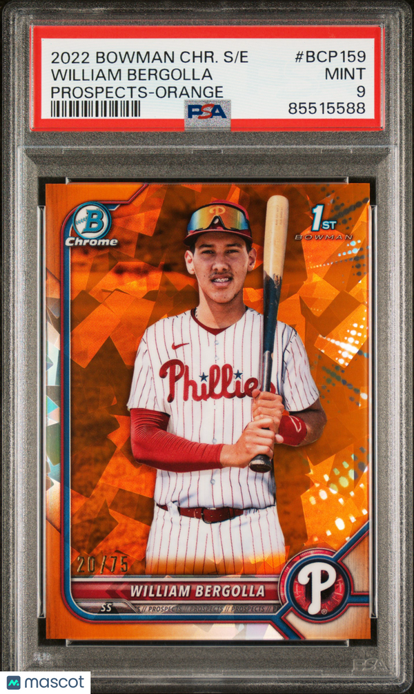 2022 Bowman Chrome Sapphire Prospect William Bergolla #BCP159 Orange PSA 9