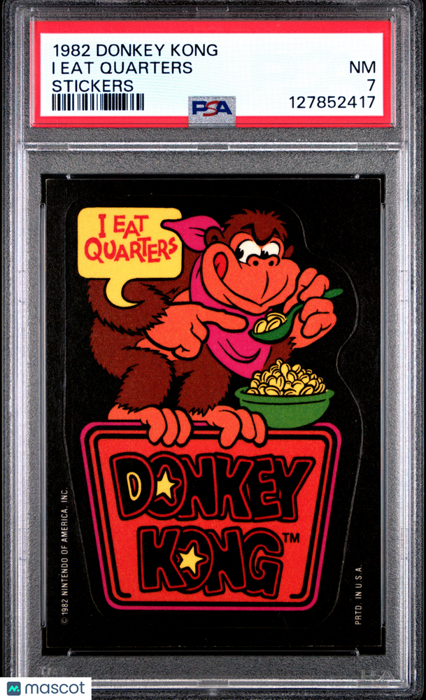 1982 Donkey Kong Stickers I Eat Quarters PSA 7