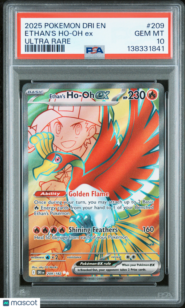 2025 Pokemon Dri EN-Destined Rivals Ethan's Ho-Oh EX #209 Ultra Rare PSA 10