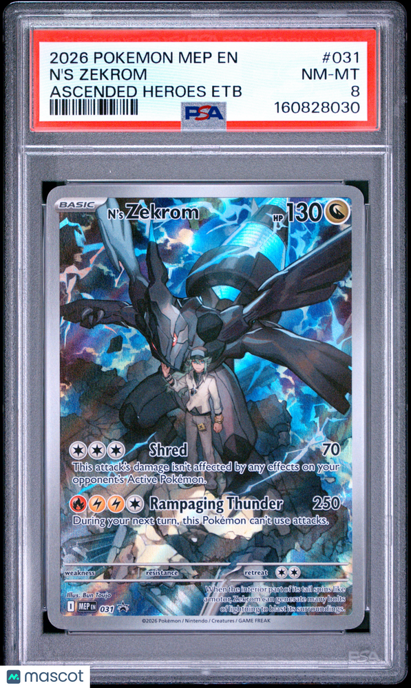 2026 Pokemon Mep EN-Me Black Star Promo N'S Zekrom #031 Ascended Heroes Etb PSA 8