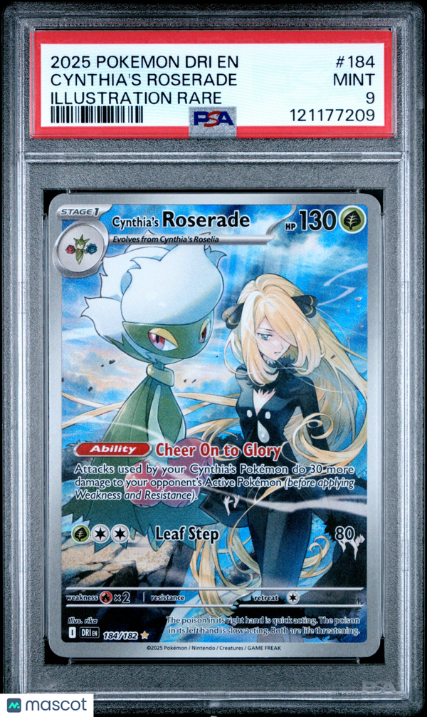 2025 Pokemon Dri EN-Destined Rivals Cynthia's Roserade #184 IR PSA 9