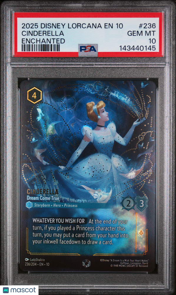2025 Disney Lorcana EN 10-Whispers In The Well Cinderella #236 Enchanted PSA 10