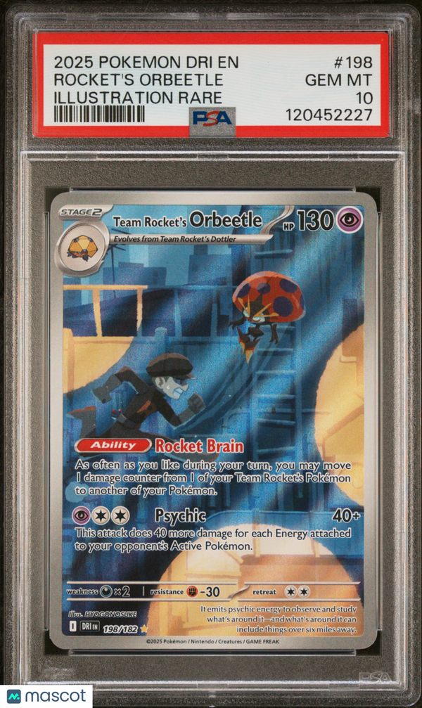 2025 Pokemon Dri EN-Destined Rivals Rocket's Orbeetle #198 IR PSA 10