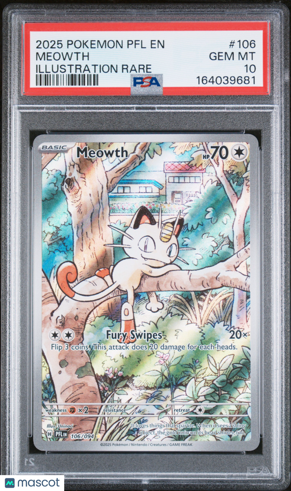 2025 Pokemon PFL EN-Phantasmal Flames Meowth #106 Illustration Rare PSA 10