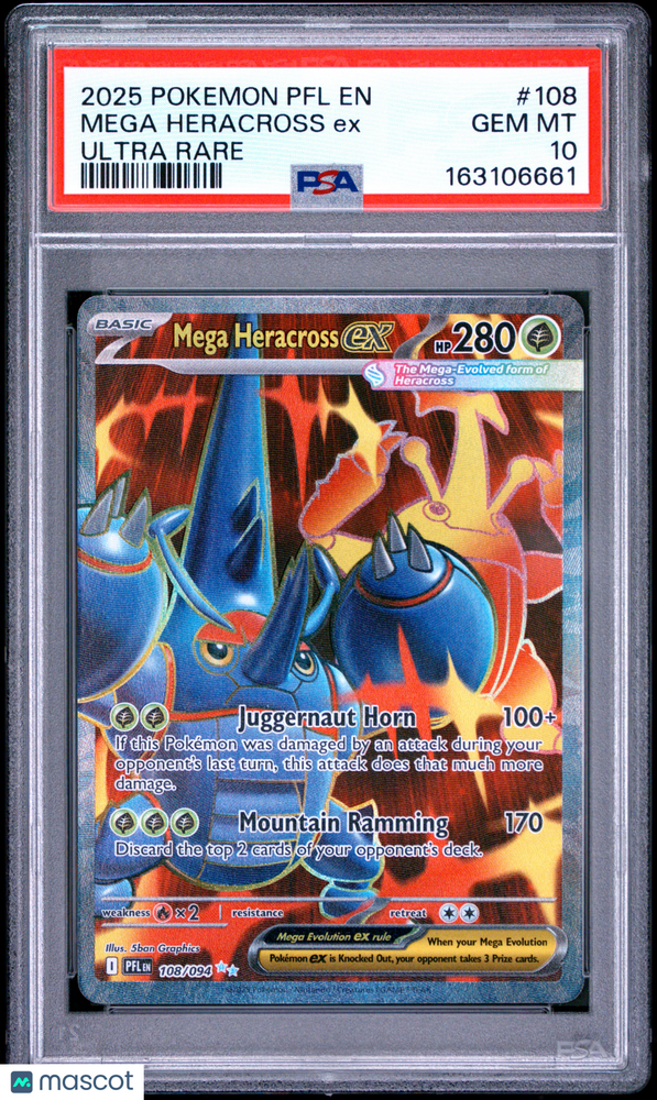 2025 Pokemon PFL EN-Phantasmal Flames Mega Heracross EX #108 Ultra Rare PSA 10