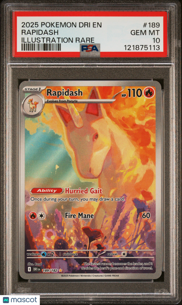 2025 Pokemon Dri EN-Destined Rivals Rapidash #189 Illustration Rare PSA 10
