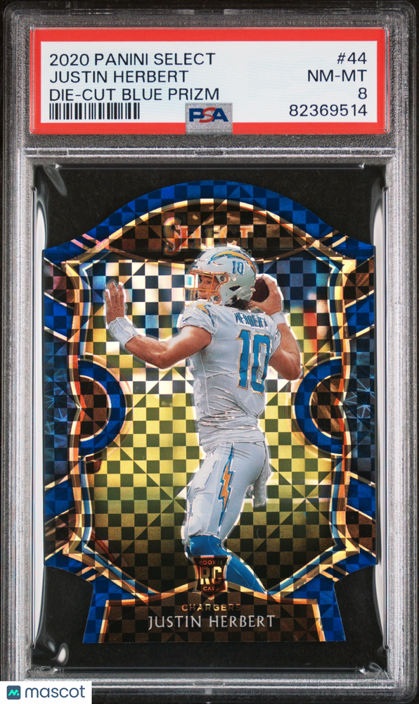2020 Panini Select Justin Herbert #44 Die Cut Blue Prizm PSA 8