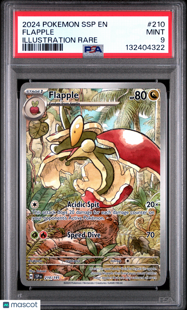 2024 Pokemon SSP EN-Surging Sparks Flapple #210 Illustration Rare PSA 9