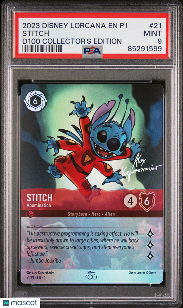 2023 Disney Lorcana EN P1-Promo Stitch #21 D100 Collector's Edition PSA 9