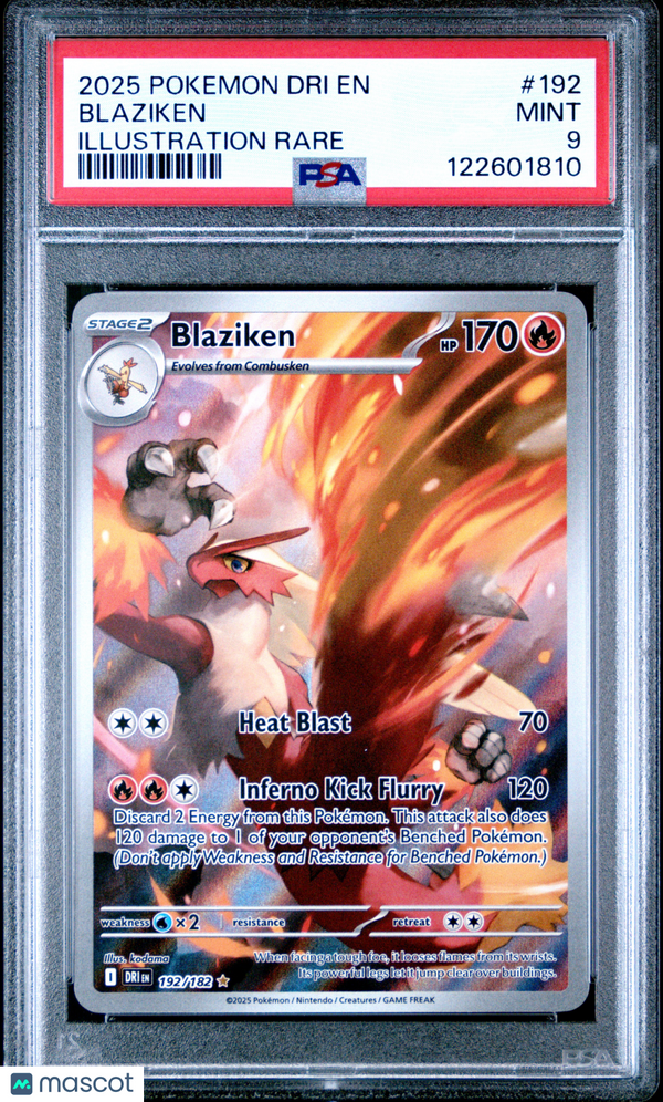 2025 Pokemon Dri EN-Destined Rivals Blaziken #192 Illustration Rare PSA 9