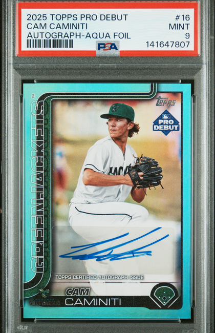 2025 Topps Pro Debut Cam Caminiti #16 Autograph Aqua Foil PSA 9