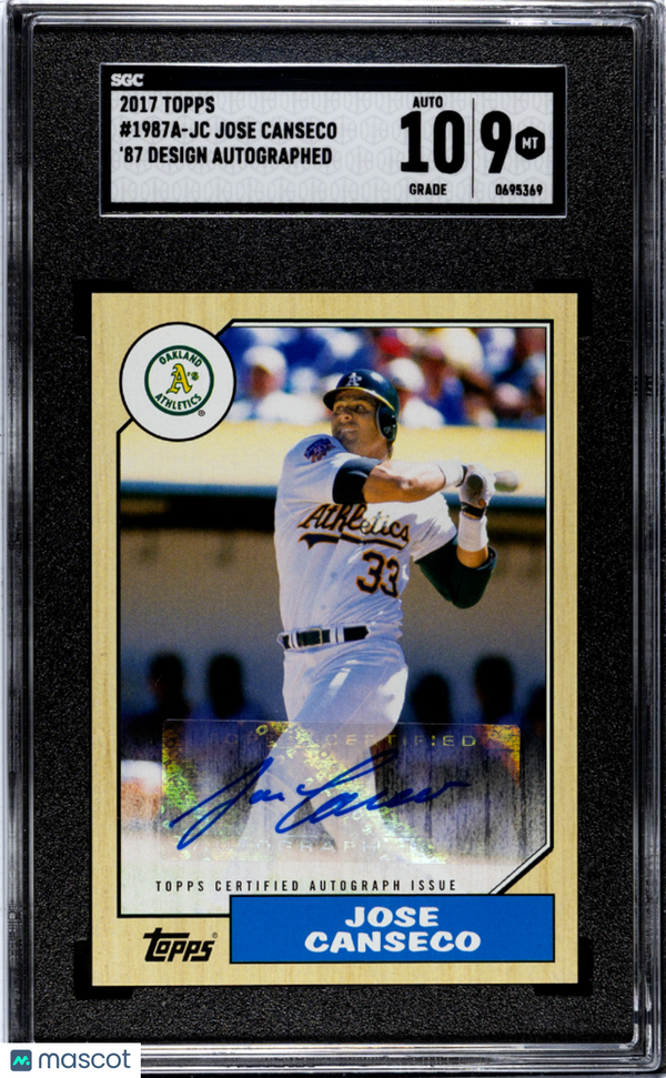 2017 Topps Jose Canseco #1987A-JC '87 Design Autograph SGC 9