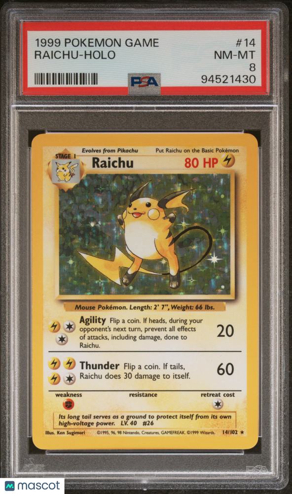 1999 Pokemon Game Raichu #14 PSA 8