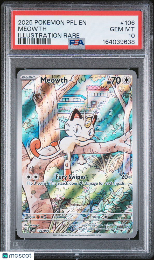 2025 Pokemon PFL EN-Phantasmal Flames Meowth #106 Illustration Rare PSA 10