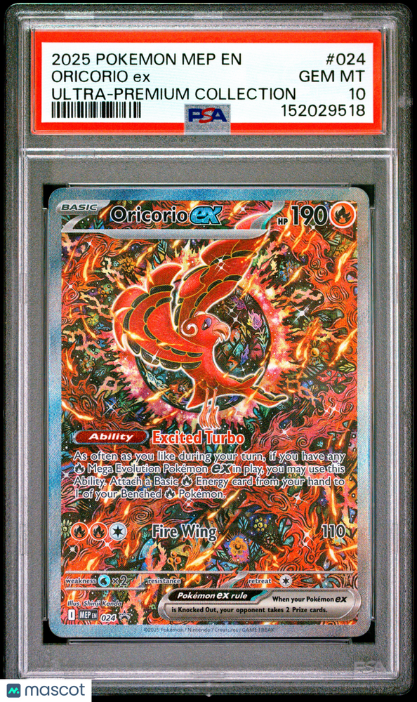 2025 Pokemon Mep EN-Me Black Star Promo Oricorio EX #024 Ultra-Premium Collection PSA 10