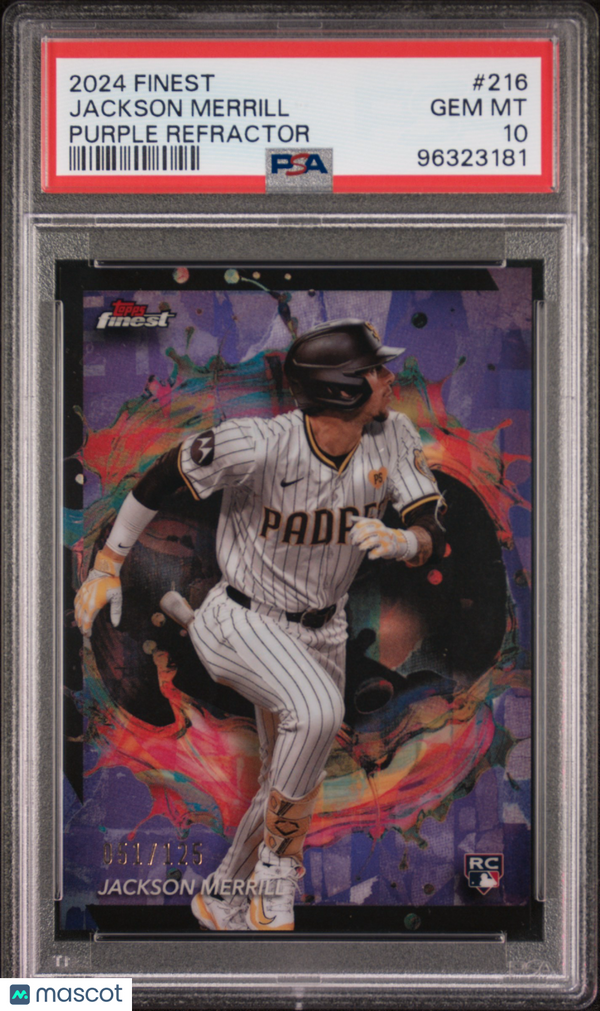 2024 Topps Finest Jackson Merrill #216 Purple Refractor PSA 10