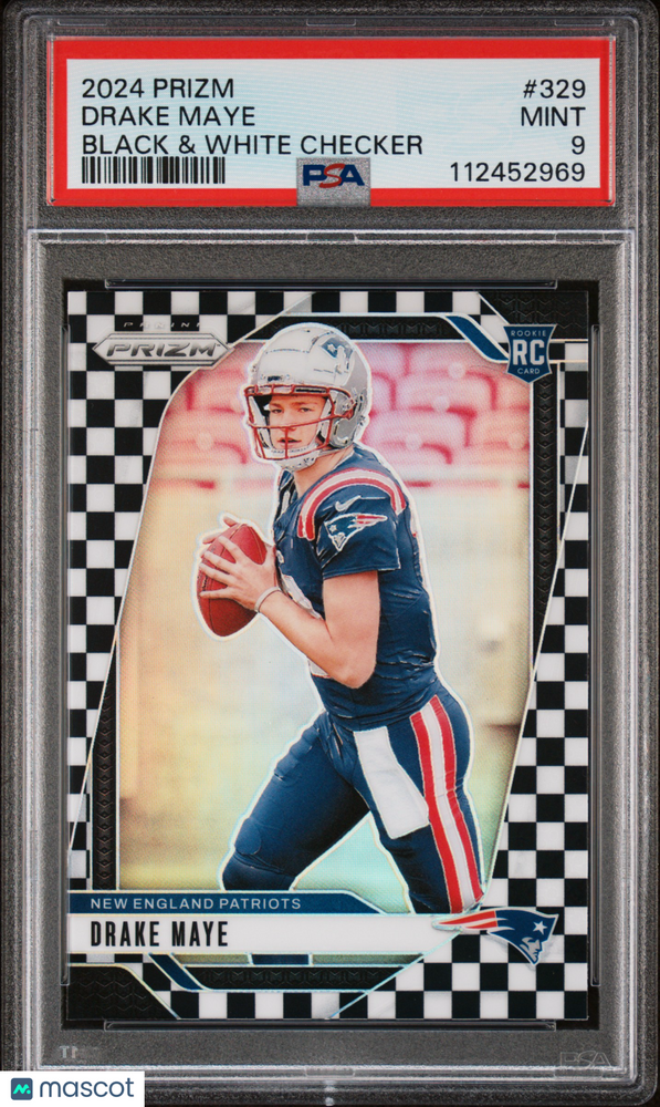 2024 Panini Prizm Drake Maye #329 Black & White Checker PSA 9