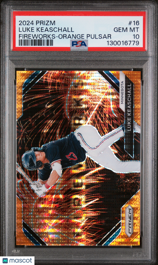2024 Panini Prizm Fireworks Luke Keaschall #16 Orange Pulsar PSA 10