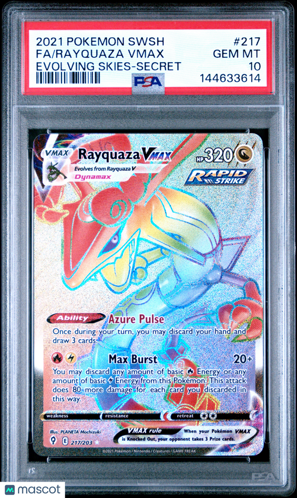 2021 Pokemon Sword & Shield Evolving Skies Rayquaza VMAX #217 Fa Evolving Skies-Secret PSA 10