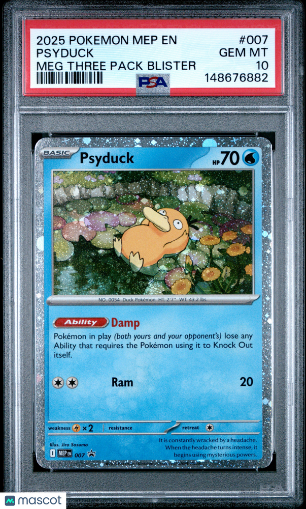 2025 Pokemon Mep EN-Me Black Star Promo Psyduck #007 Meg Three Pack Blister PSA 10